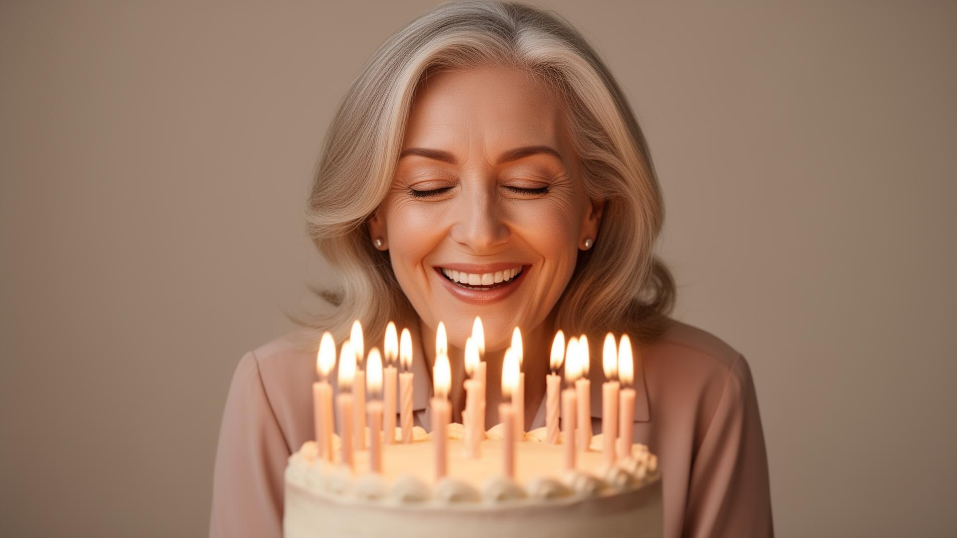 Mujer SHOMMA soplando velas de cumpleaños